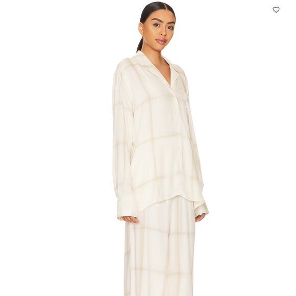 WeWoreWhat | Brushed Flannel Button Up & Drawstring Pull On Pant Set | Ecru | L - Picture 4 of 8